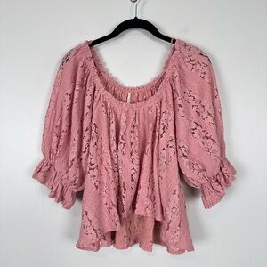Free People Dusty Rose Lace Peasant Blouse